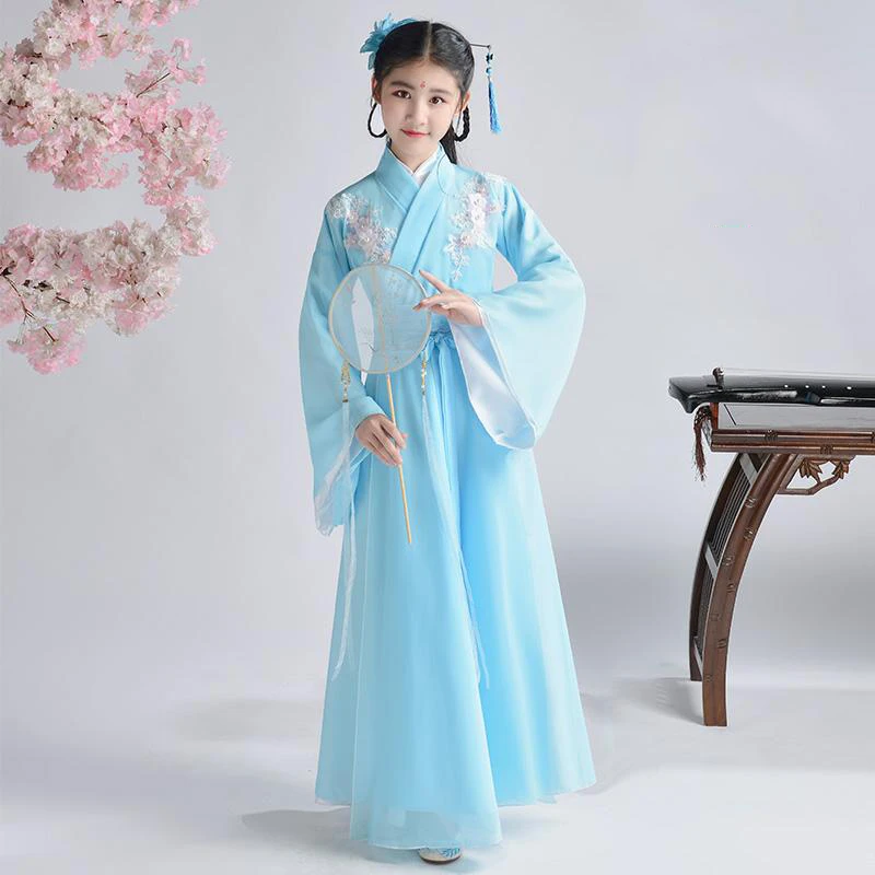 Детский костюм принцессы; HanFu; волшебный древний костюм для девочек; шифоновая одежда в китайском стиле для маленьких девочек