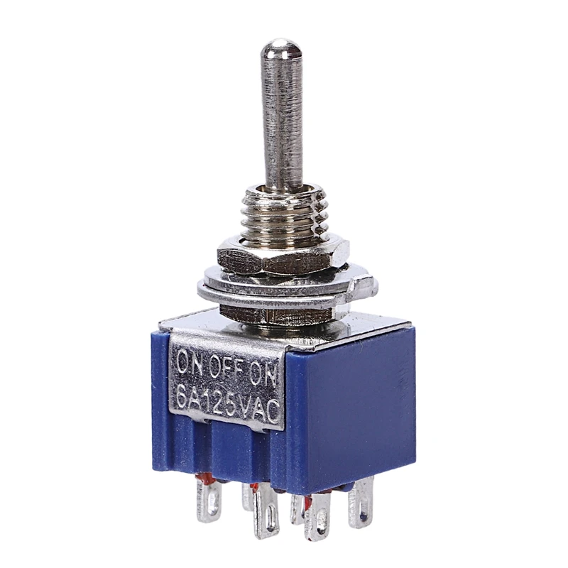 ABUO-AC 125V 6A 6-контактный переходник с внутренней Spdt вкл/выкл/на 3-сторонний выход мини тумблер для Электрогитары Запчасти, синий(2 шт. в упаковке