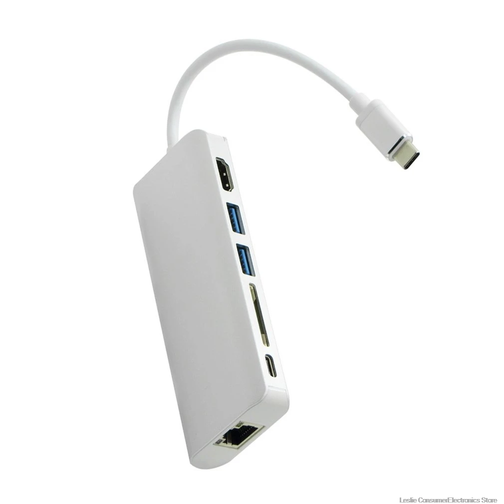 6 в 1 usb type C концентратор адаптер конвертер w/4 K HDMI, 1000M Enthernet RJ45 порт, type-C зарядный порт, SD кард-ридер и 2 USB 3,0