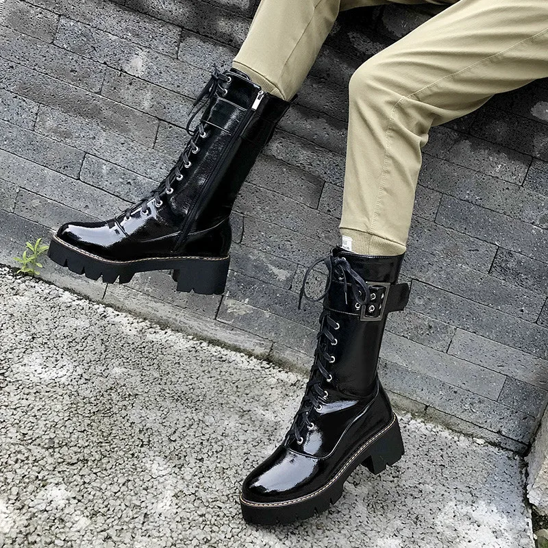 MORAZORA/ г., Новое поступление, женские ботильоны зимние ботинки на молнии со шнуровкой обувь на платформе с квадратным каблуком стильная женская обувь в стиле панк