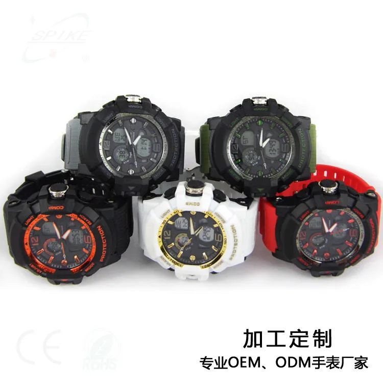 

Lazada Supply of Goods New Style Waterproof Sports Watch Plastic Case Multi-functional Men Dual Display Army Style Watch