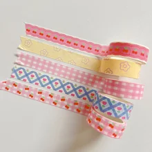 

5m Cute Cherry Tulip Lattice Washi Tape Kawaii Pink Sealing Sticker Kpop Stationery Girl Notebook DIY Masking Decorative Tape