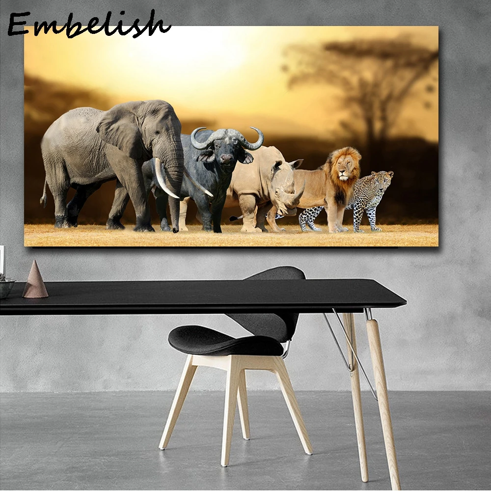 1 шт. настенные картины для гостиной Лев слон леопард буйвол и риноceros 5