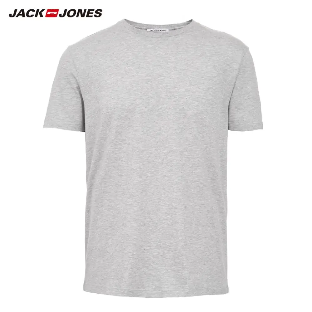 Light Grey Melange JackJones, Мужская хлопковая футболка, одноцветная, Ice Cool Touch, ткань, мужская, топ, модная футболка,, фирменная новинка, Мужская одежда, 220101546 - Цвет: Light Grey Melange