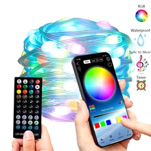 

USB Operated Smart Symphony LED Leather String Lights Outdoor Waterproof Bluetooth Fairy Light Garden Christmas Tree Party Decor