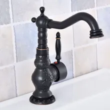 

Black Oil Rubbed Brass Carved Single Handle One Hole Bathroom Kitchen Basin Sink Faucet Mixer Tap Swivel Spout msf625