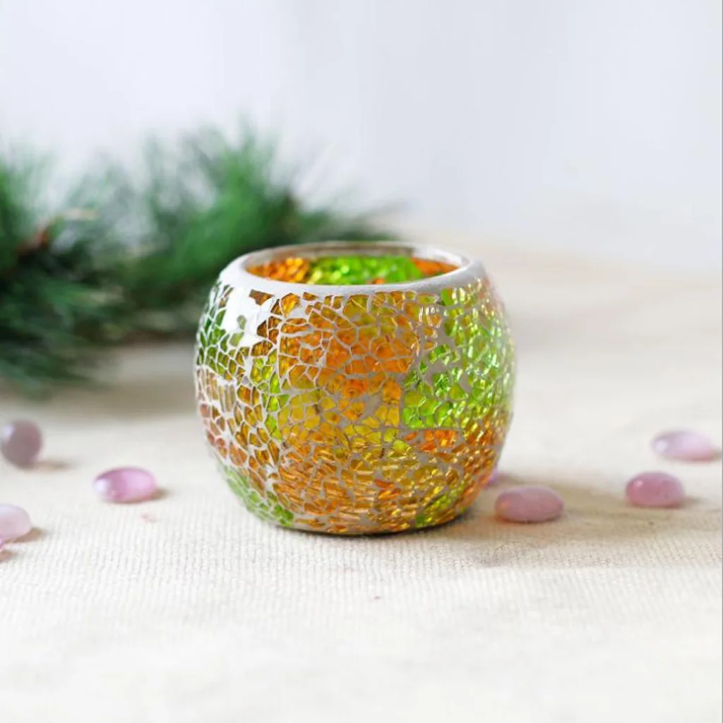 Assorted Colorful Mosaic Glass Candle Holder Bowl Tealight Votive Holder for Wedding Party Home Decor Birthday-Good Blessing