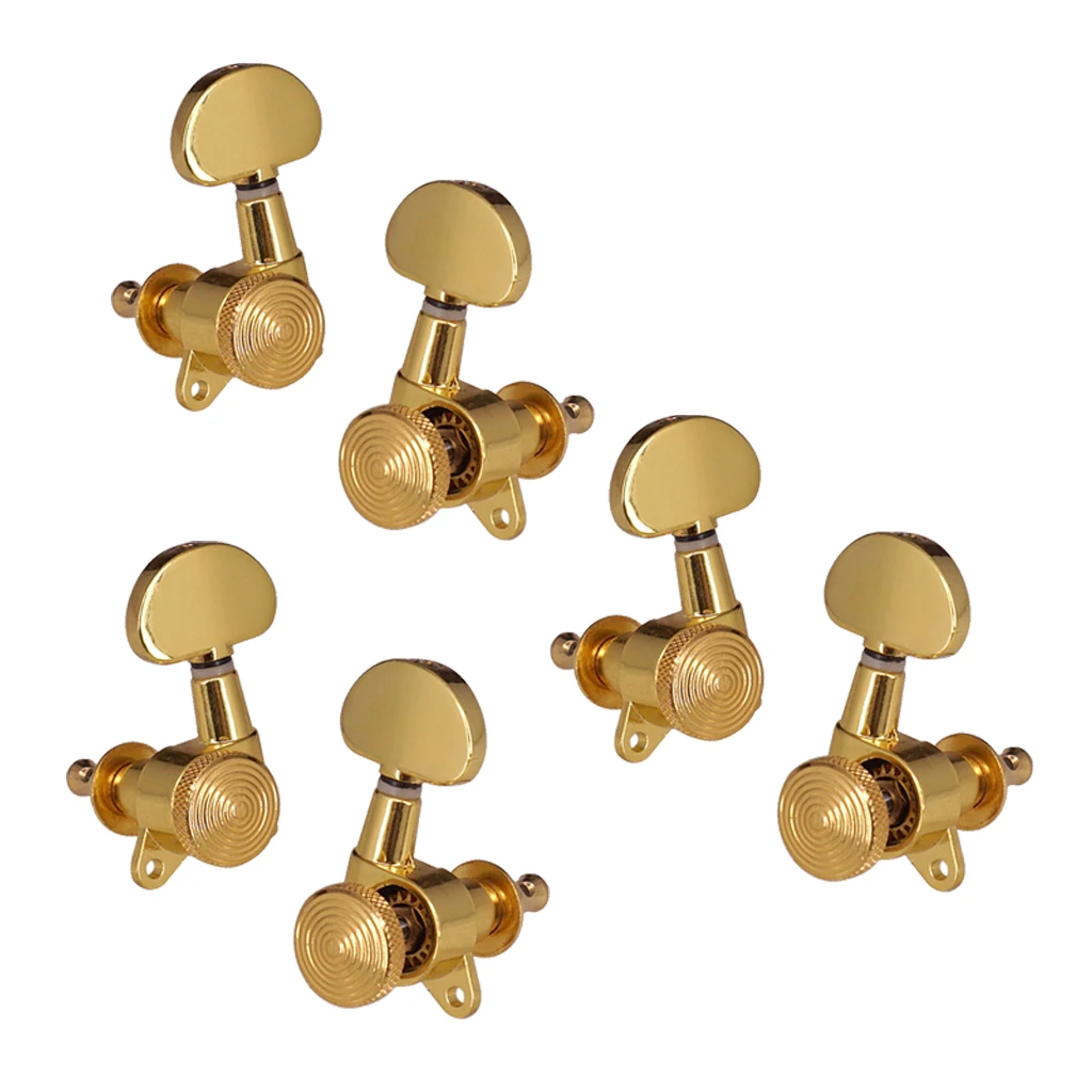 6 Pieces Lock Gear Guitar Tuning Pegs 3R3L Machine Head Knobs for Folk Guitar Replacement Golden
