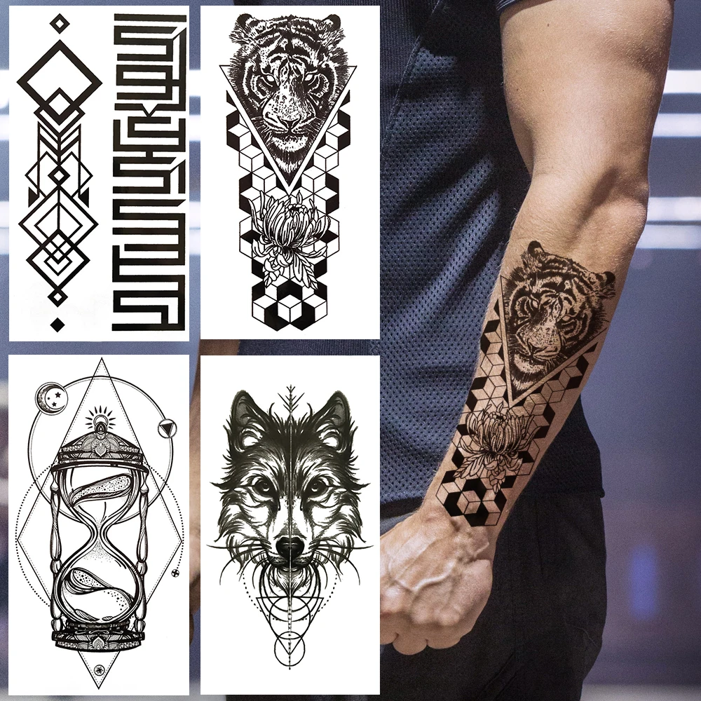 Tatouage Tigre Femme Signification Tatouage temporaire de tigre noir 3D, pour femmes et hommes, grand loup  noir, stéréo, carré, corps, bras, Art, Totem géométrique, sablier |  AliExpress