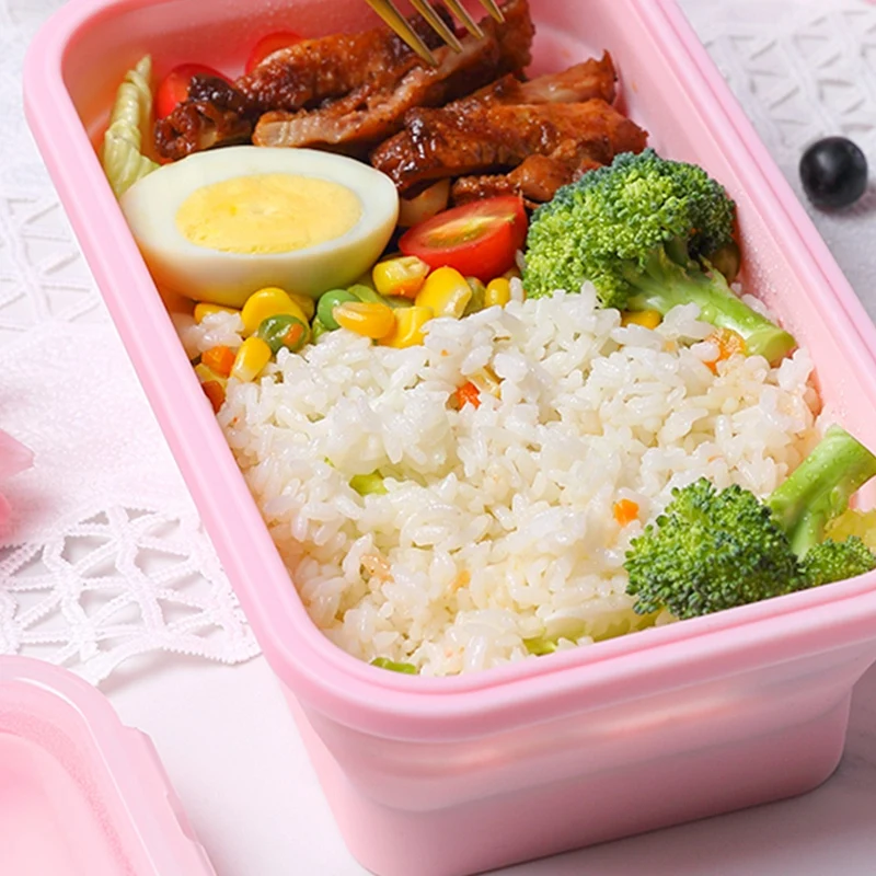 3 PCS Set Foldable Silicone Food Lunch Box Fruit Salad Storage Food Box Container Dinnerware Conveniently Lunch Box