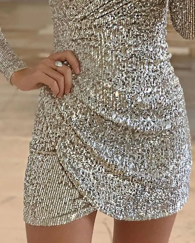 V Neck Gold Homecoming Dresses With Sequins Short Mini Sexy Formal Women Lady Cocktail Party Dress Gown In Stock