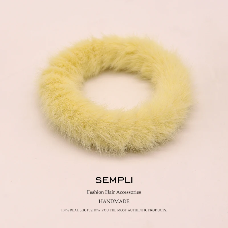 Sempli, 9 цветов, базовая шерстяная резинка для волос gumki do wlosow, женские резинки для волос, аксессуары для волос для девочек, повязка на голову - Цвет: Light Yellow