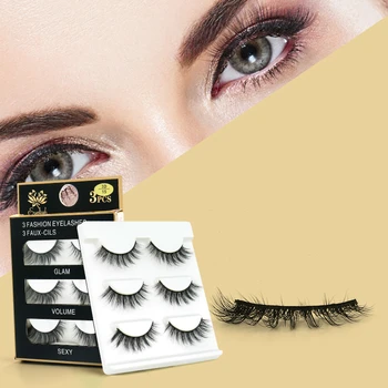 

3 Pairs Silk Synthetic Fibre False Eyelashes Stage Perform Makeup 3D Long-lasting Natural Handmade 1.5MM Plastic Cotton Stalk