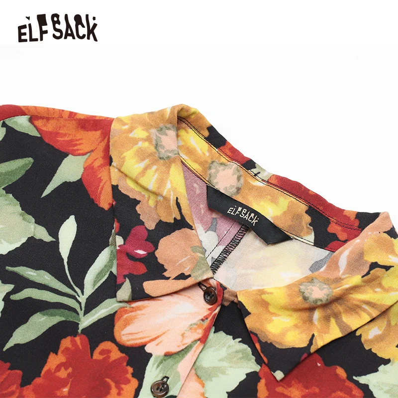 ELFSACK винтажные женские рубашки с цветочным принтом, Новинка осени, уличная одежда, повседневные женские блузки, модные Асимметричные женские топы