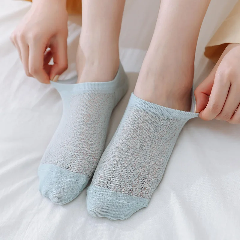 Women's socks 5 pairs Invisible Cotton Anti-slip short mesh summer cool 2021 trends cute no-show ankle Lot fashion socks happy