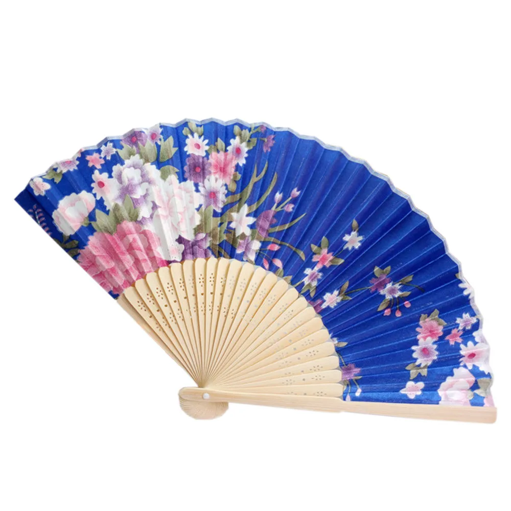 Летние винтажные бамбуковые складные ручные веера с цветами, китайские Подарки для танцевальной вечеринки, свадебные цветные вечерние веера, подарки 64p - Цвет: B