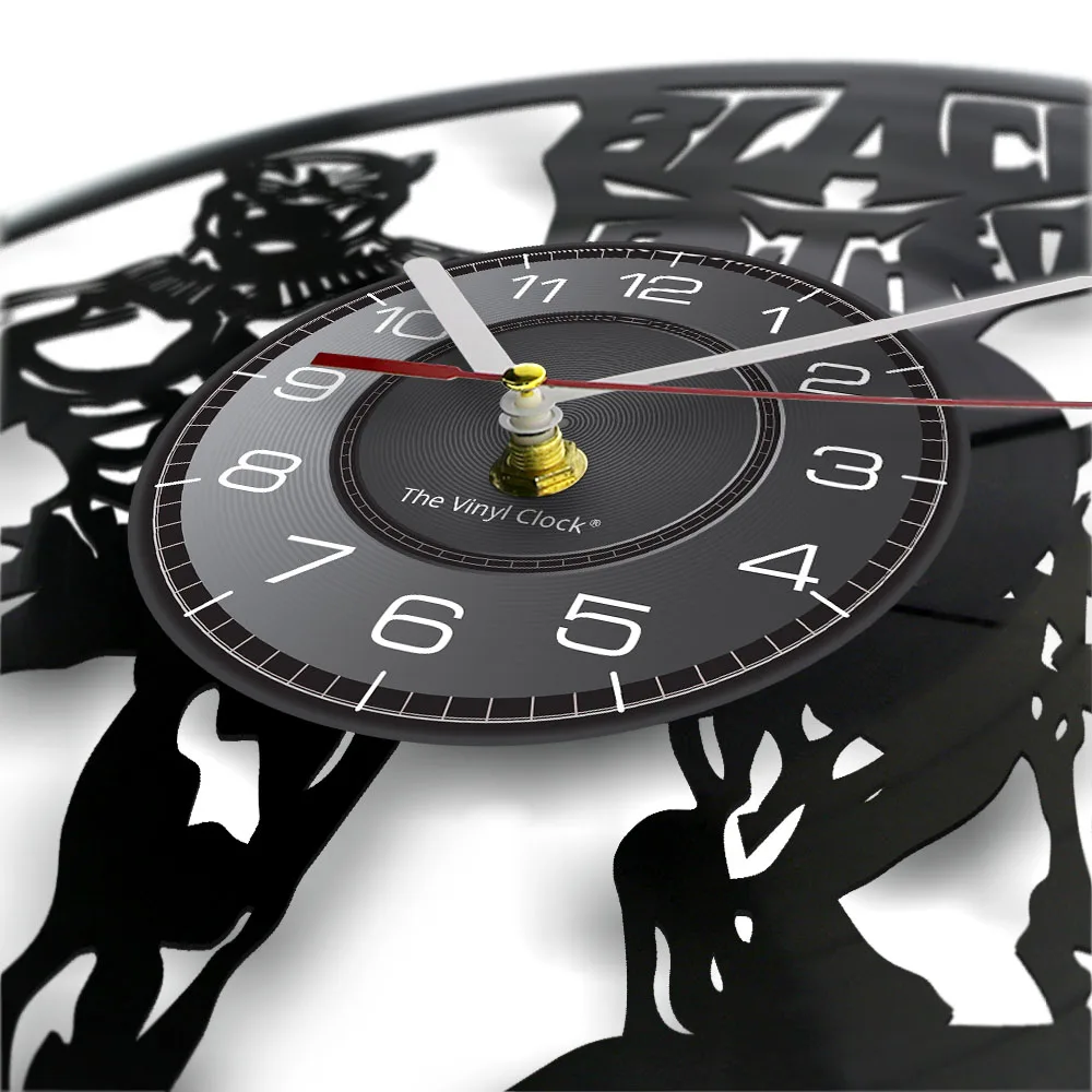 Wakanda Forever Panther Superhero Inspired Vinyl Record Wall Clock Silent Non Ticking Timepieces Retro Wall Watch For Kids Room 2