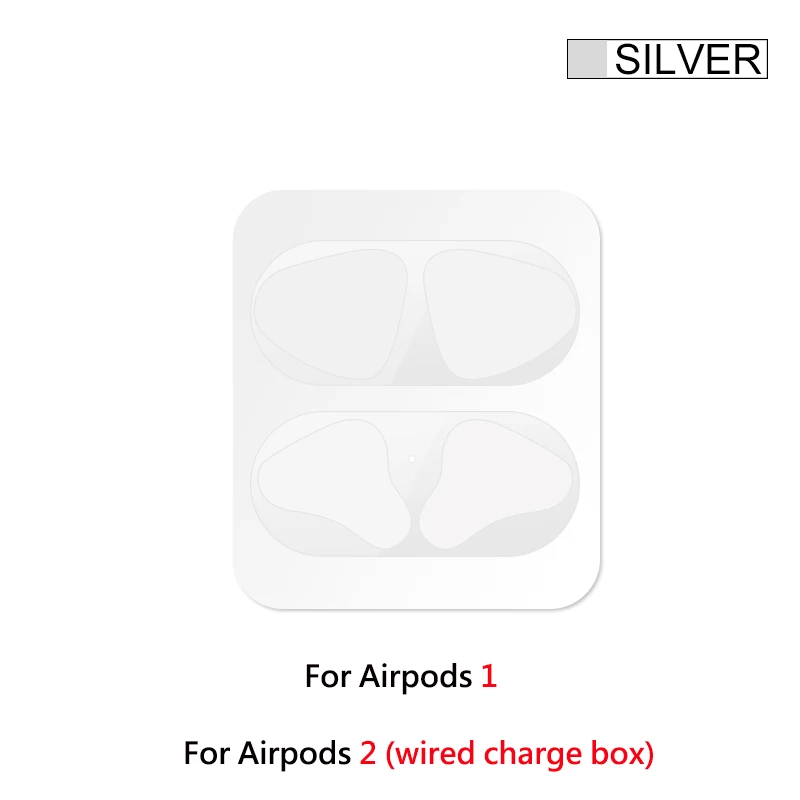 Металлическая Пылезащитная наклейка для Apple AirPods чехол ультра-тонкий Аксессуар Защитная Наклейка Пылезащитная Защита кожи для AirPods 2 - Цвет: Серебристый