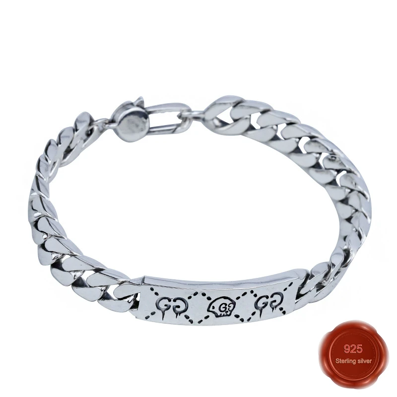 Браслет из стерлингового серебра S925 пробы, ювелирные изделия, простые ювелирные изделия, Ретро стиль, Череп, простой стиль, подарок на день Святого Валентина, горячая распродажа