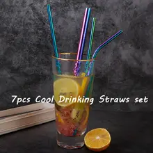7 шт многоразовый металлический соломинки Красочные нержавеющей стали толстые тонкие соломинки ложка-кисточка наборы бар вечерние аксессуары