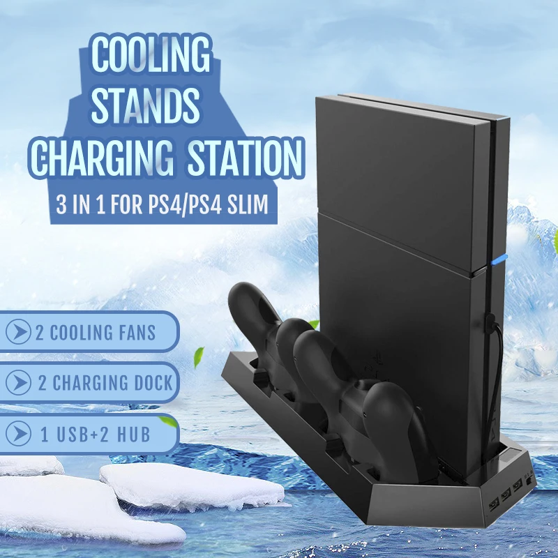 

PS4/PS4 Slim Vertical Stands with Cooling Fans Dual Controller Charging Station Cooler Charger For SONY Playstation 4