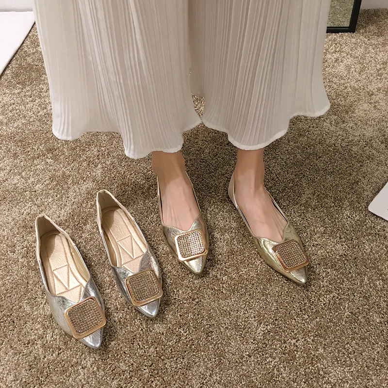 

Women's shoes pumps 2019 new spring and autumn fashion rhinestones buckle point flat shoes Loafers