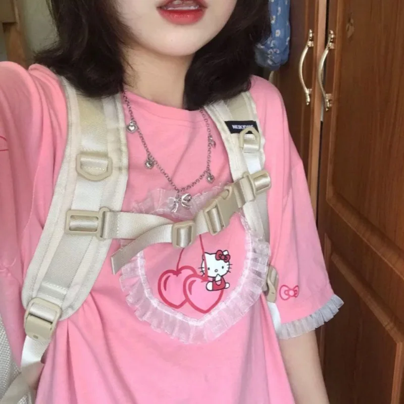 Женская рубашка с принтом одежда для женщин уличная Hello Kittyed стиль Харадзюку |
