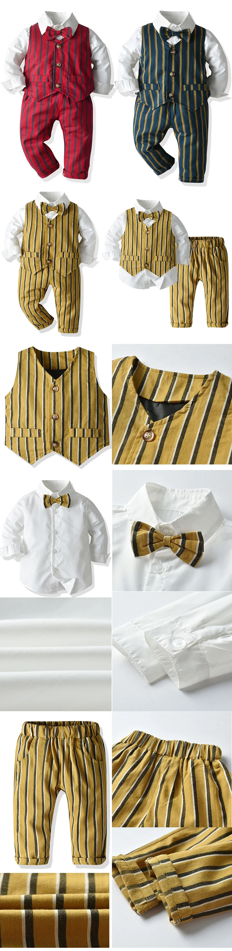 Коллекция года, весенняя одежда для маленьких мальчиков нарядная рубашка джентльмена на свадьбу+ жилет+ штаны, Модный комплект одежды для отдыха для новорожденных, комплект для малышей галстук-бабочка