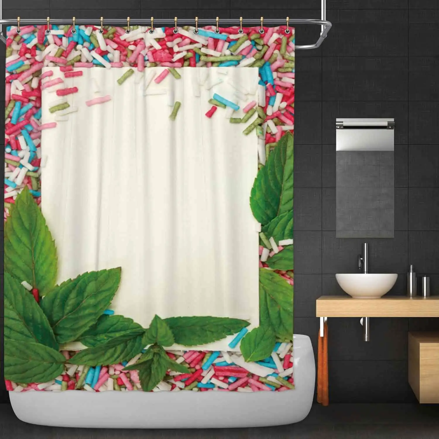 

White Paper with Colorful Sprinkles Around Shower Curtain,Party Design Element with Hooks,36''W x 72''H