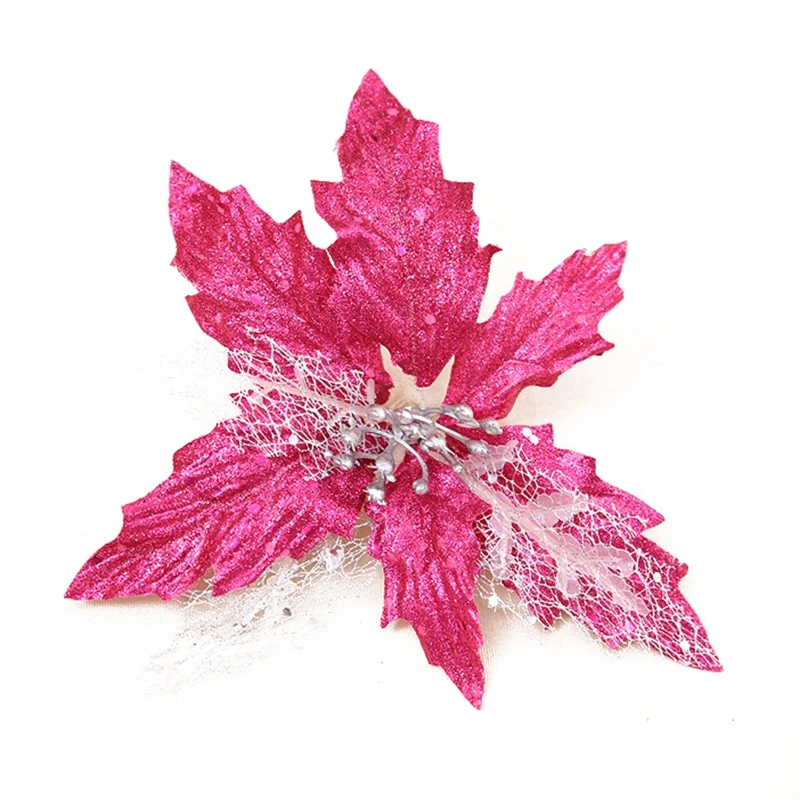 CSS блестящая Рождественская елка Poinsettia, искусственные цветы, украшение для свадебной вечеринки