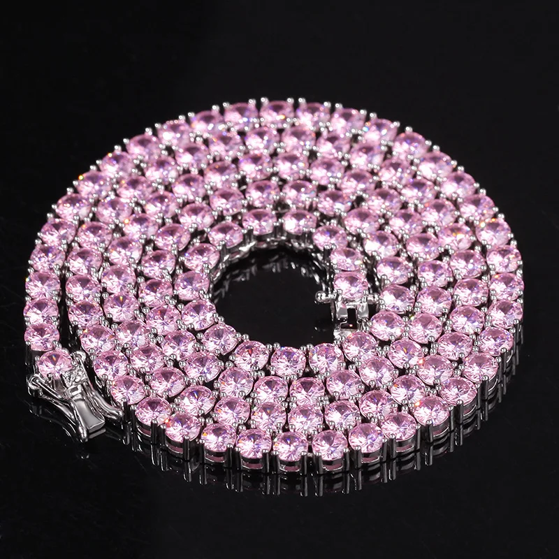 Розовый AAA+ кубический цирконий Чокеры ожерелья для женщин мужчин Bling Iced Out 1 ряд CZ камень теннис цепи мужской хип хоп рэппер ювелирные изделия