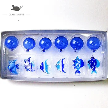 

6pcs NEW Custom handmade blue floating glass Bubble fish miniature Figurine aquarium decoration charms pendant sea horse statues