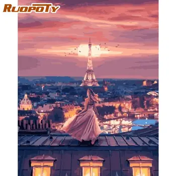 

RUOPOTY Framed Woman On Roof Watch Towel Oil Painting By Numbers Kits For Adults 40x50cm Framed Home Decor Wall ArtCrafts