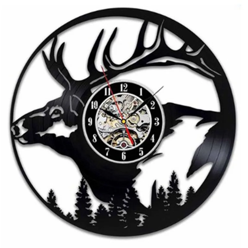 Лося Vintahe Виниловая пластинка настенные часы современный дизайн животное 3D украшение олень часы из винила настенные часы домашний Декор рождественские подарки - Цвет: Type 2