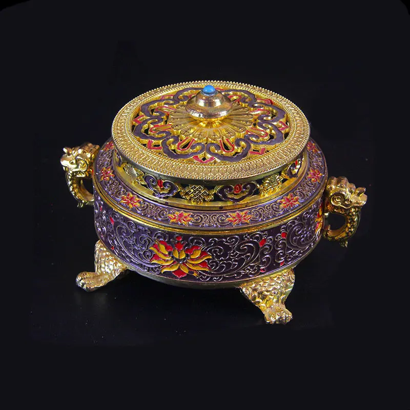 purple 14x8x9 Цинковый сплав, ароматическая горелка, китайский Будда, держатель для благовоний, цветок лотоса, сандаловое дерево, курильница для домашнего офиса, для использования, домашний декор - Цвет: purple 14x8x9