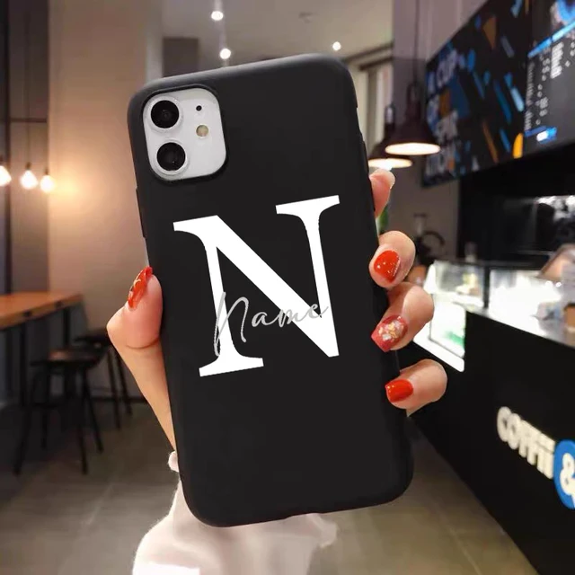 Flowers Diy For iphone 11 12 13 Pro Mini Phone Case Custom Capital Letters Name For X XS Max XR 7 8 Plus SE New Silicone Cover black diy name Bai