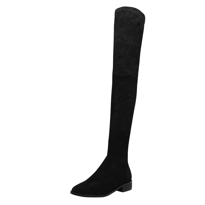 3cm Suede Plush Стрейчевая ткань до бедра; женские сапоги; сезон осень-зима; низкая обувь; модные женские сапоги выше колена с круглым носком; цвет черный, хаки; C171 - Цвет: 3cm Suede Plush