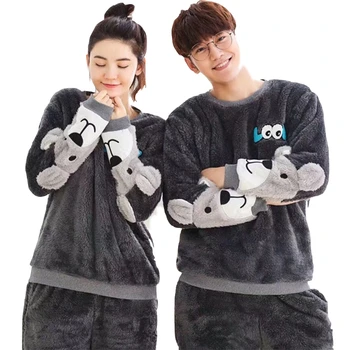 

Animal Flannel Pattern Winter Couples Pajamas Set For Women Men 2020 New Cute Plush Fabric Sleepwear Pajamas Suit Home Clothing