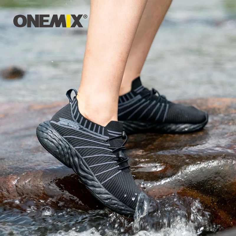 ONEMIX Waterproof Running Shoes for Men Summer Breathable Mesh Unisex Sneakers For Outdoor Slip-on Male Walking Trekking Shoes