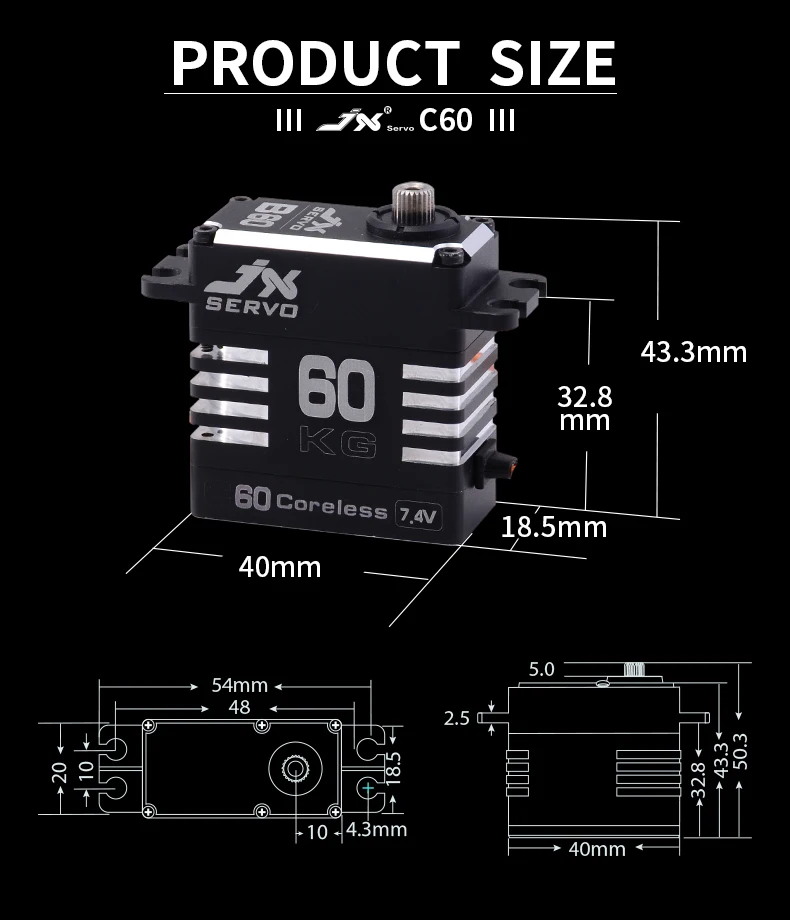 JX C60 60 кг с высоким крутящим моментом, полностью металлический корпус, полый стакан высокого давления, металлический сервопривод для радиоуправляемого автомобиля, лодки, вертолета, аксессуары