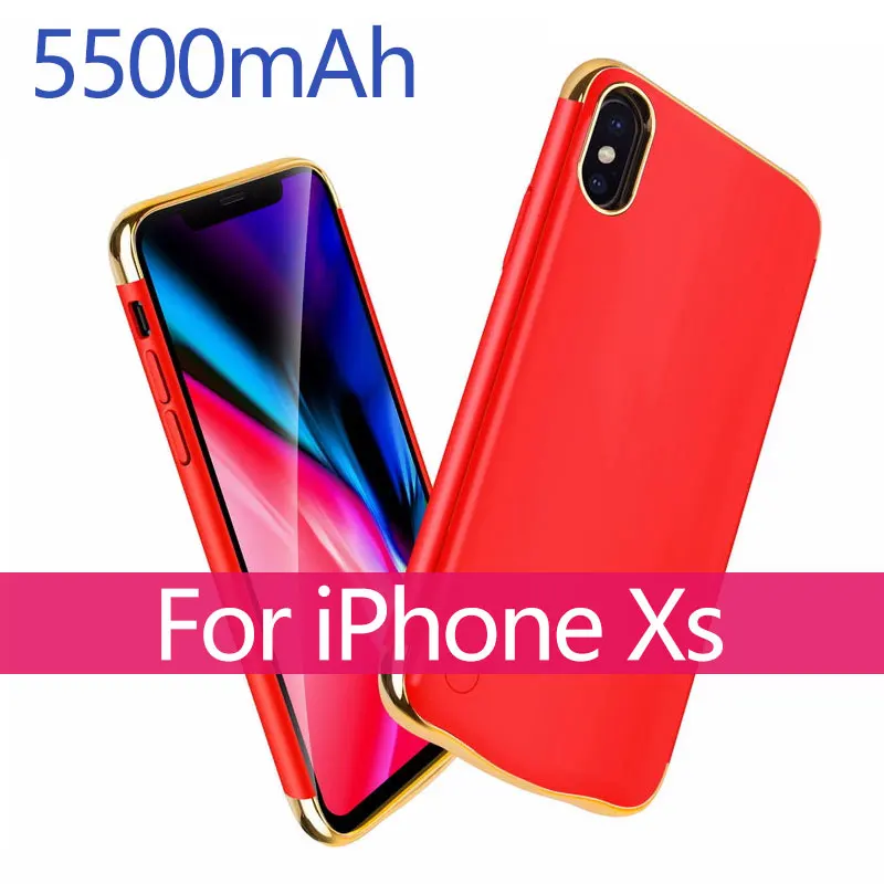Xs Red 5500 мА/ч, внешняя батарея для телефона Зарядное устройство чехол для iPhone X XS 6000 аккумулятор для телефона, мАч зарядки чехол для iPhone X R XS MAX - Цвет: Xs Red