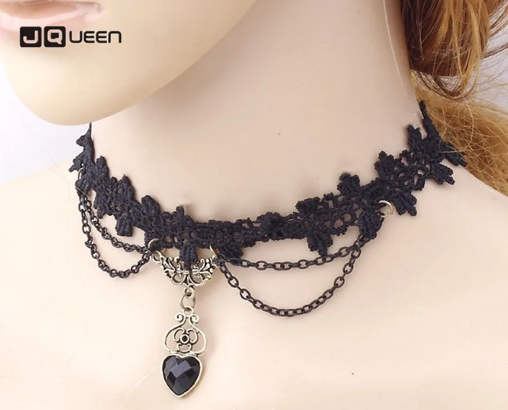  European and American Heart-shaped Pendant Short Clavicle Chain Lace Weave Handmade Jewelry Chokers Necklaces | Украшения и
