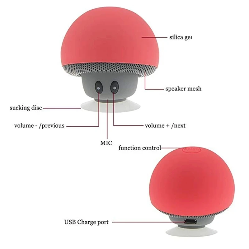 Portable Mini Speaker Wireless Silicone Bluetooth Speaker 3W Mushroom Louderspeaker Super Bass Phone Player Suction Cup Holder Bluetooth Speaker Portable Speaker Mini Bluetooth Speaker