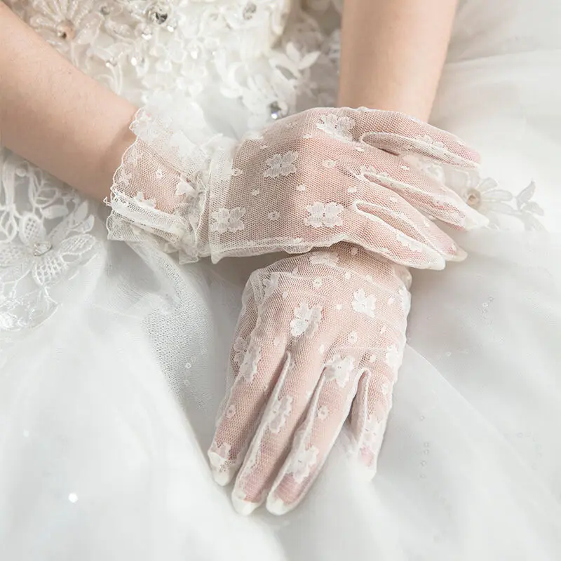Белые Полные Пальцы короткие кружевные свадебные перчатки невесты партии выпускного вечера Новые перчатки