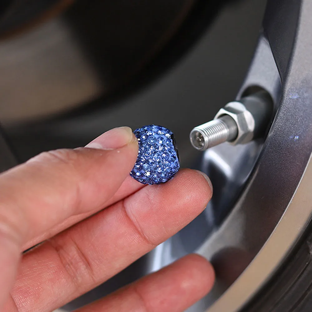 4pcs universal jeweled rhinestone wheel valve cap cover car
