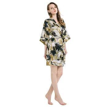 

Women's Lightweight Silk Bathring Robe V-neck Japanese Kimono Yukata Loose Sleepwear Noble Leisure Print Luxury Robe Nightgown