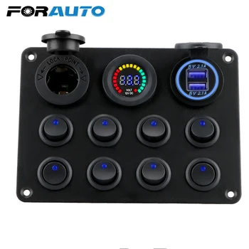

FORAUTO Dual USB Charger 8 Gang Circuit Breaker Toggle Switch Panel 12-24V Universal Car Push Button Switch