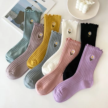 

Ruffles Cute Socks Women Length Sock Girls' Embroidery Socks For Spring Autumn Winter