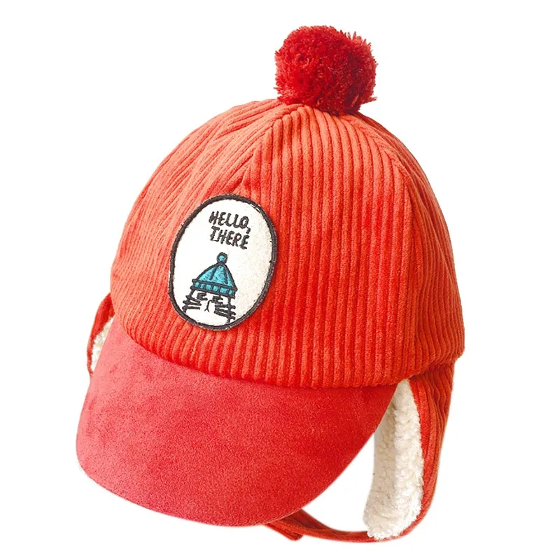 O Fashion Children\'s Unisex Bomber Hat Fashion Casual All-match Warm Corduroy Velvet Cartoon Patch Decoration Earmuffs Bomber Hat - Цвет: O
