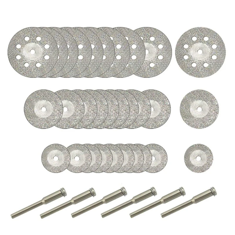 30 шт. алмазный диск для резки(25 мм/20 мм/16 мм каждый 10), Алмазное покрытие режущего колеса и 6 шт. 3 мм оправки для роторного инструмента